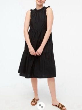 J. Crew‎ Tiered Ruffle-Sleeve Cotton Poplin Dress black XS